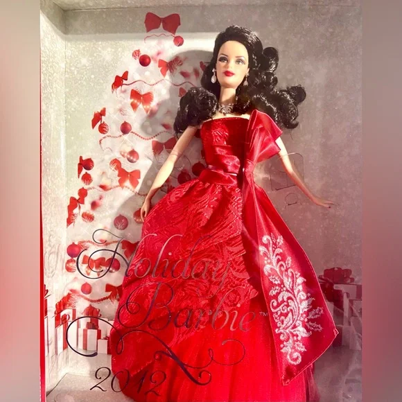 2012 Holiday Barbie Collector Doll Brown Black Brunette Hair Red Dress W3538 NEW